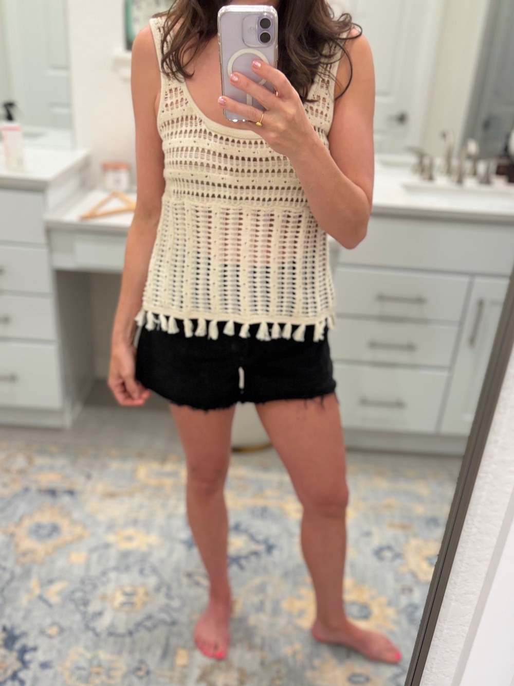 Old Navy Cream Crochet Tank with Tassel Hem